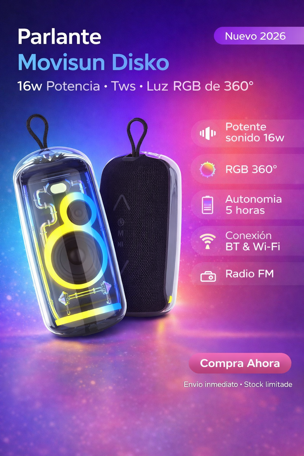 Parlante Movisun Disko 16w Potencia