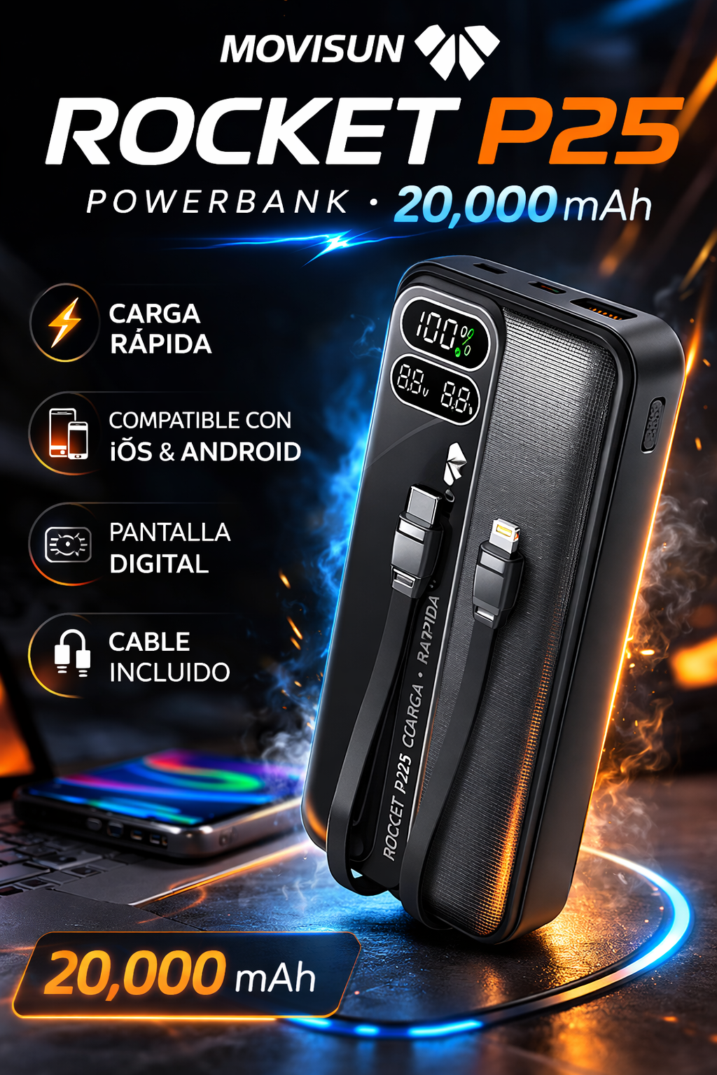 Movisun Rocket P25 – Energía Turbo 20,000mAh