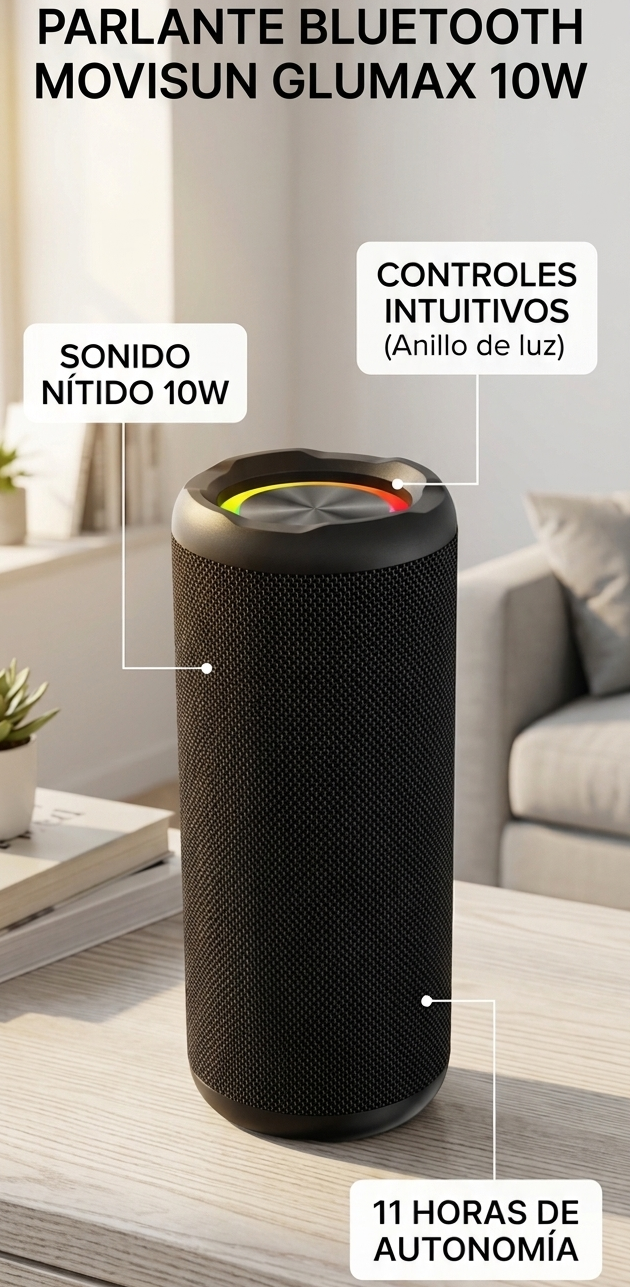 Movisun Glumax 10W | Parlante Portátil con Sonido Nítido y Gran Batería