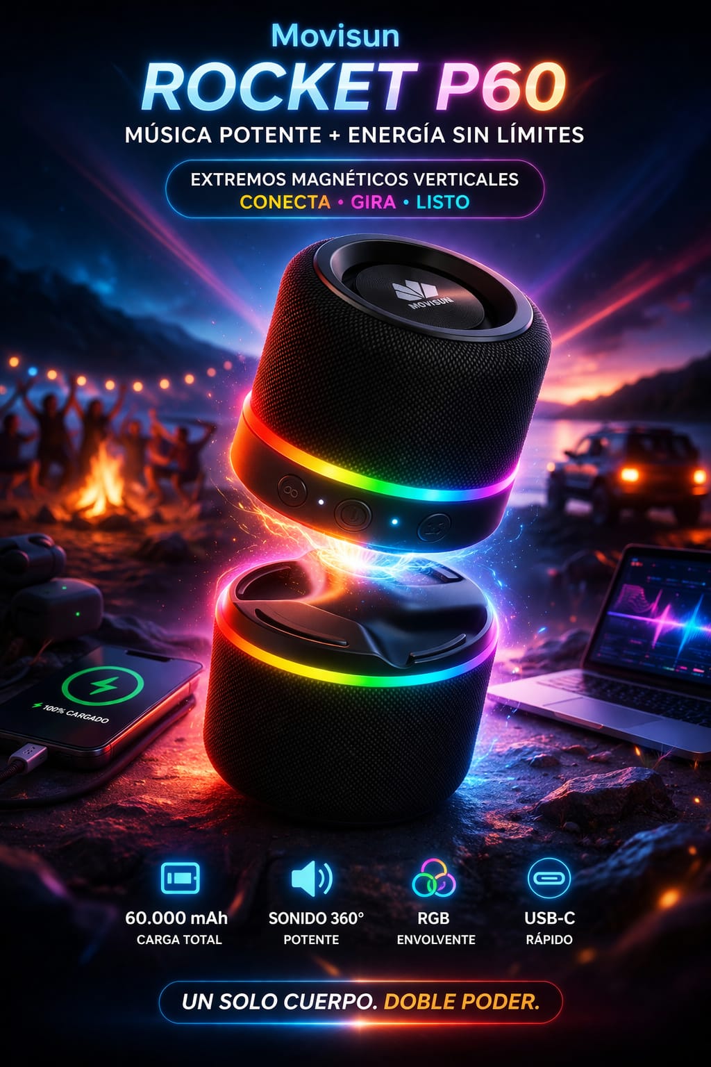 Movisun Twin | Parlante Bluetooth 2 en 1 Magnético con 10W de Potencia