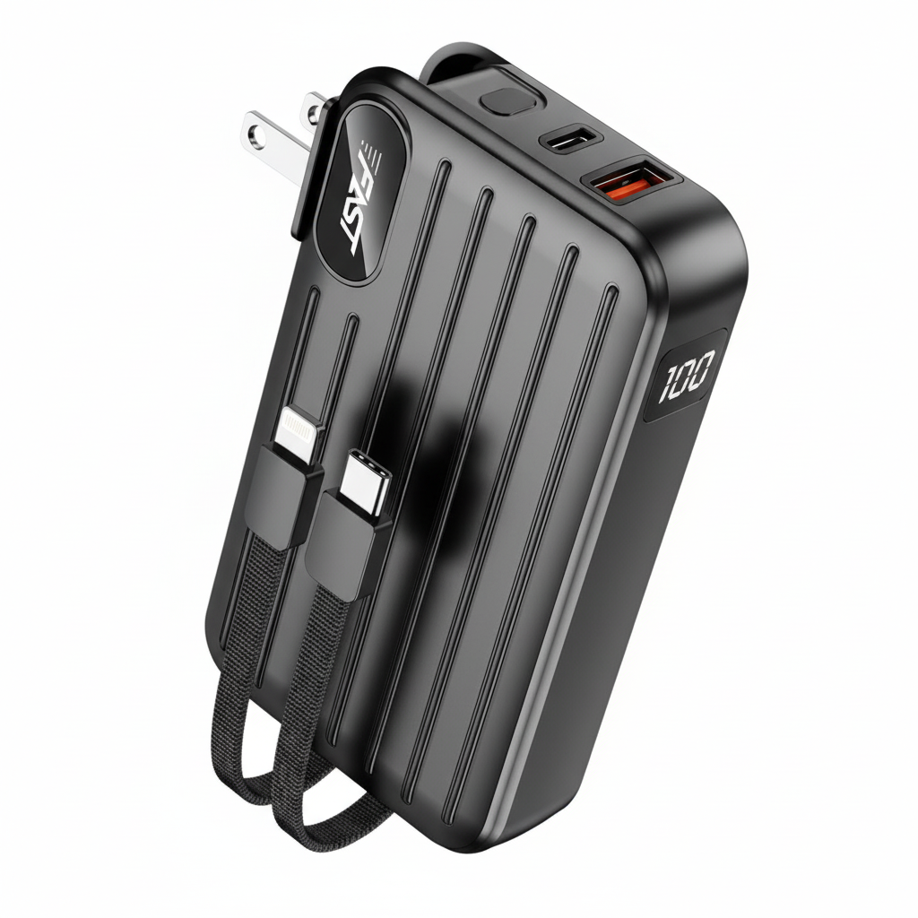 Power Bank negro con cables integrados - foto mejorada