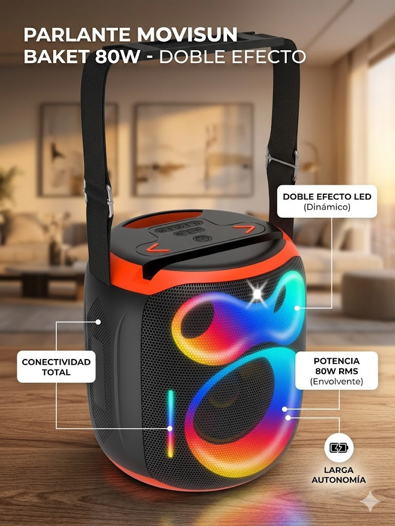 Parlante Bluetooth Movisun Baket 80W | Potencia Brutal y Diseño Moderno